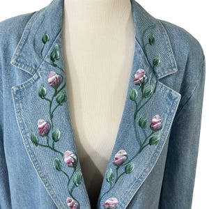 Torpedo International Denim Jacket Blazer Size XL Painted Floral Vintage 1980s