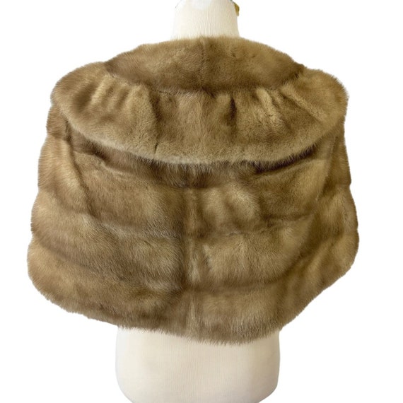 Mink Stole Light Taupe Fur One Size Collar Pocket… - image 7