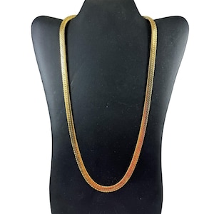 Givenchy Shiny Gold Wide Herringbone Chain Fashion Necklace 23&quot; Vintage 1980s