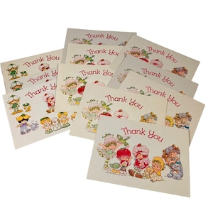 Strawberry Shortcake Lot de 11 cartes postales de remerciement vierges vintage 1982 inutilisées