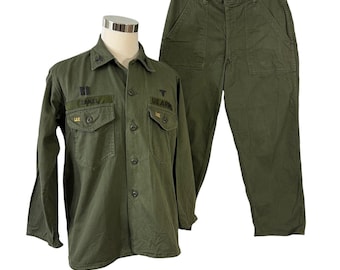 Vintage 70s OG-107 Fatigue Pants Green Military Trouser Baker