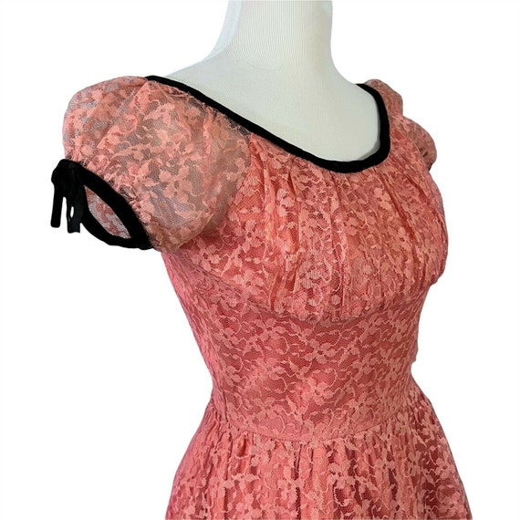 Salmon Pink Acetate Lace with Black Trim Formal P… - image 3