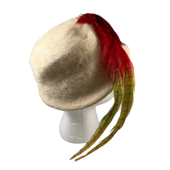 White Wool Felt Bucket Hat Vintage 1960s Red Phea… - image 5