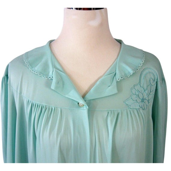Lorraine Size Medium Button Front Robe Green Nylo… - image 3