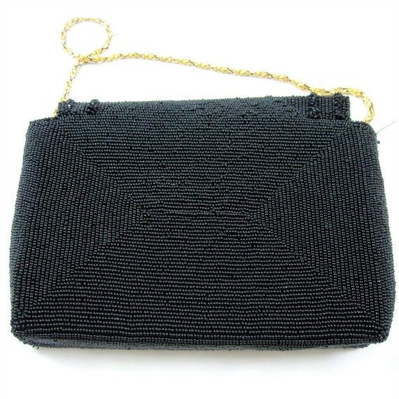 Walborg Black Beaded Vintage 1950s Handbag Bag Pu… - image 3