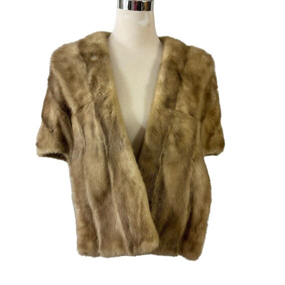 Mink Stole Light Taupe Fur One Size Collar Pocket… - image 4