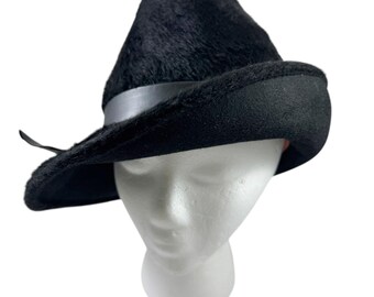 Kaiserin schwarzer Kunstpelz gebürsteter Wolle Fedora Hut Higbee Co Vintage 1960er Union