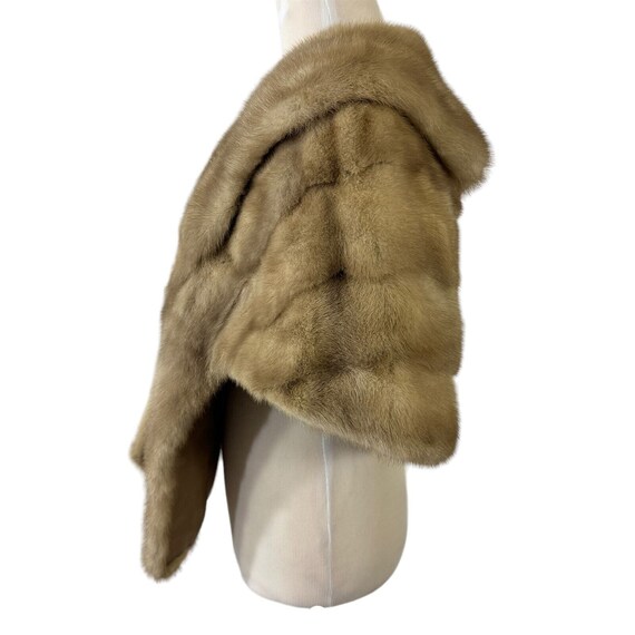 Mink Stole Light Taupe Fur One Size Collar Pocket… - image 6