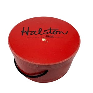Caja de pelucas o sombreros Halston de cartón rojo, trenzas Abbott de Nueva York, vintage, años 60