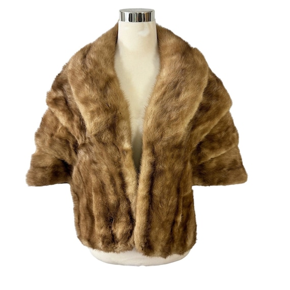 Mink Stole Vintage 1940s Light Brown Blonde Fur O… - image 1