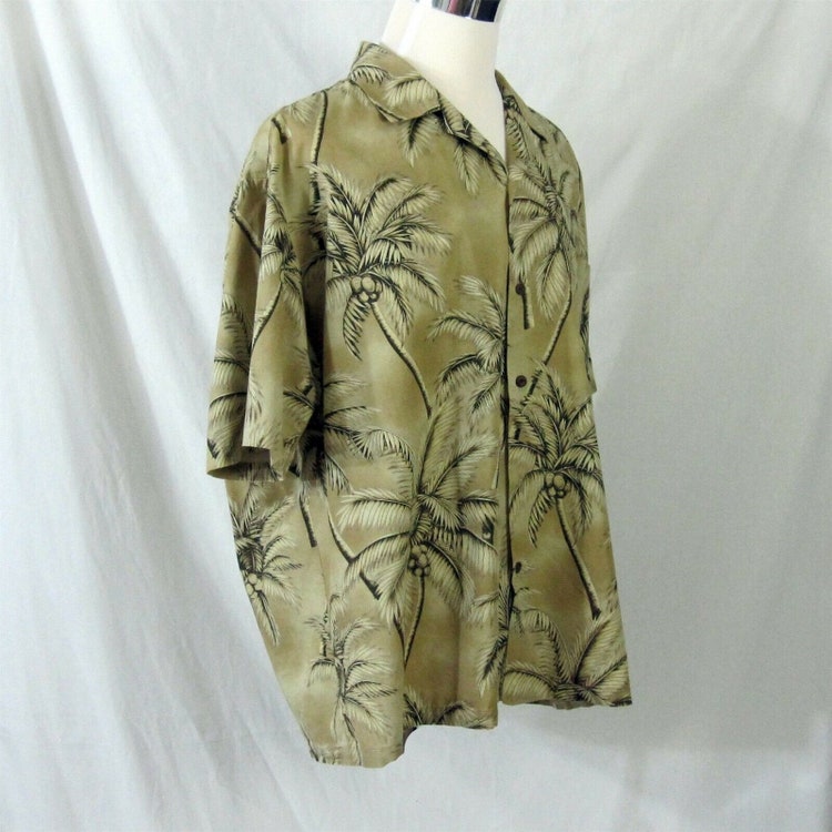 Aloha Republic Taglia 2XL Hawaiian Shirt Tan con Palme da Cocco Made in USA  Cotone