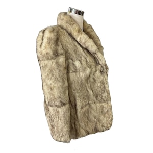 Rabbit Fur Coat Vintage 1980s Size M White with Dark Dyed Tips Hong Kong
