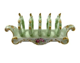T & V Limoges Frankreich Antike Toast Rack Tressemanes und Vogt Floral Gold Grün