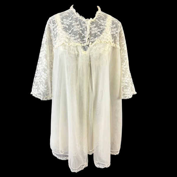 Van Raalte Babydoll Peignoir Set Nightgown & Robe 38 Lace Chiffon Vintage 1960s