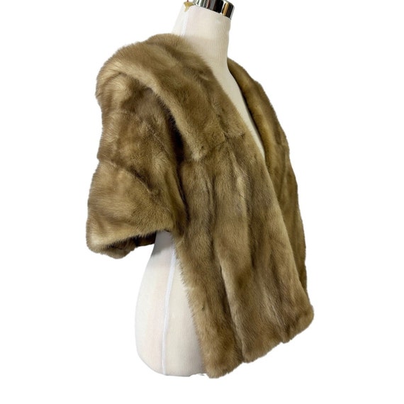 Mink Stole Light Taupe Fur One Size Collar Pocket… - image 1