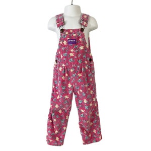OshKosh B&#39;Gosh Vestbak Bib Overalls Size 3T Pink Floral Corduroy Vintage 1980s