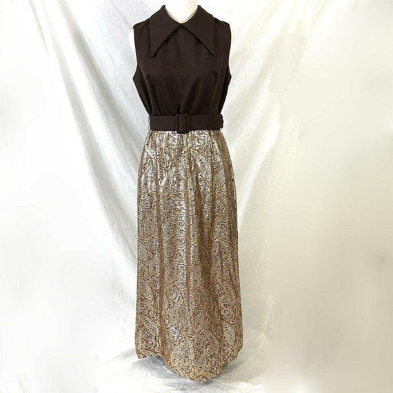 Metallic Glitter Gold Paisley Lurex Maxi Dress Vi… - image 1