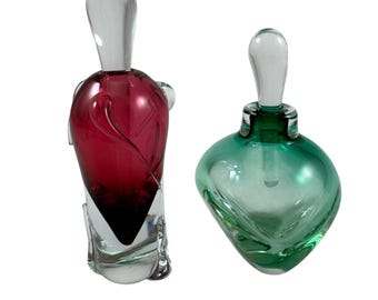 2 flaconi di profumo in vetro artistico firmati dall'artista Jeff Smith, vintage anni '90.