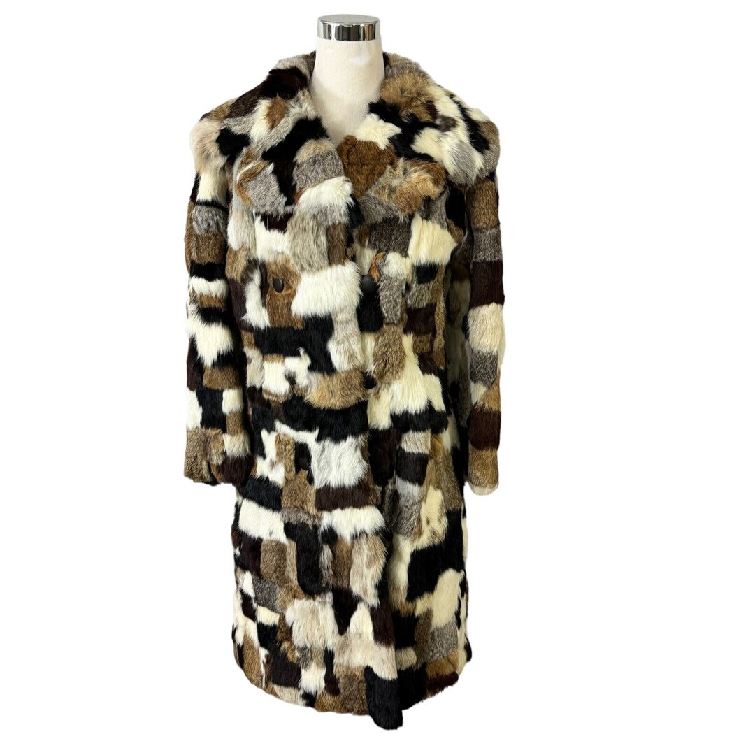Patchwork Natural French Rabbit Fur Coat Vintage 1970s Size 15 - Etsy