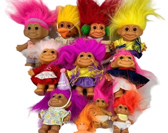 Russ Trolls Lot de 6 poupées vintage des années 1980 Costume de canard de pom-pom girl infirmière d'exercice