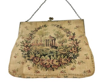 Bolso de noche francés Petit Point Tapestry, fabricado en Francia, estilo vintage de los años 40.