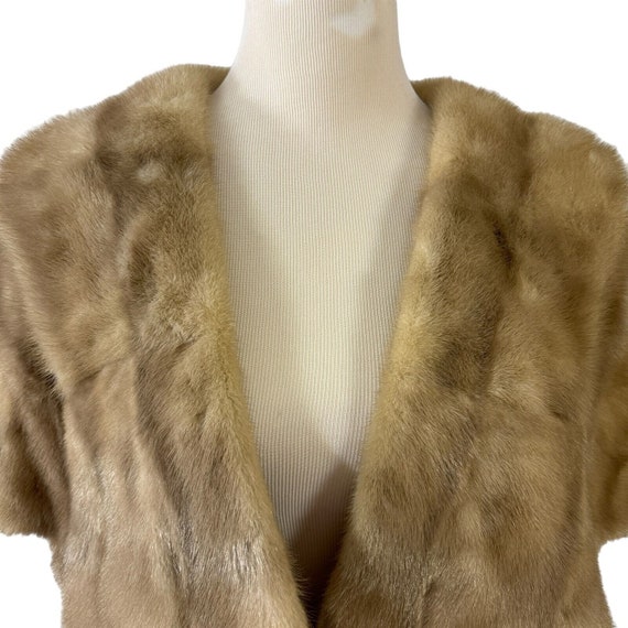 Mink Stole Light Taupe Fur One Size Collar Pocket… - image 3