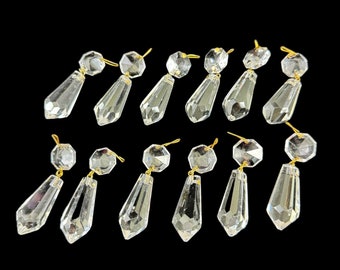 Crystal Glass Prisms Lot of 12 Pieces Chandelier 1.5 Inch Drop with Flat Bead