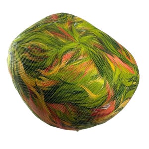 Vintage Paul Bensam Custom Feather Pillbox Hat Orange Green Union Made 1960s Feather Pillbox Multi-Color Vintage Hats for Women for sale  main image 2