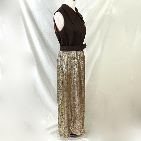 Metallic Glitter Gold Paisley Lurex Maxi Dress Vi… - image 3