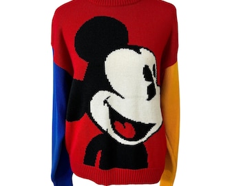 Mickey Mouse & Co Pullover Walt Disney Co Rot Blau Color Block Vintage 1980er Jahre