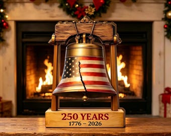 Solid Wooden Liberty Bell Replica Figurine, Patriotic Americana Tabletop Decor, Historic USA Independence Home Ornament