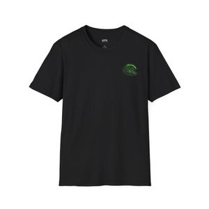 May include: Black t-shirt featuring a small, green wave design on the upper right chest. The shirt has short sleeves and a crew neck. The brand name "APK" is printed on the tag.