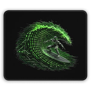 Cyberpunk Surfer Mouse Pad | Binary Wave Desk mat