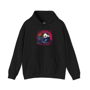 Moletom com Capuz Panda Retrô | Moletom Cyberpunk para Programadores | Blusa de Moletom para Jogos e Tecnologia | Presente Minimalista para Desenvolvedores