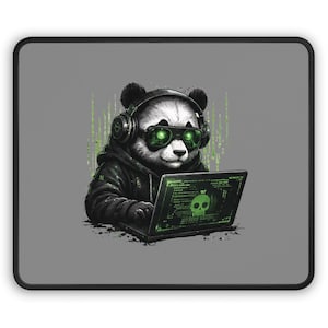 Cyber Panda Mouse Pad | Cyberpunk Hacker Desk Mat, Neon Code Gamer Accessory