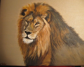 The King, an original acrylic painting of a lion 11"x14"