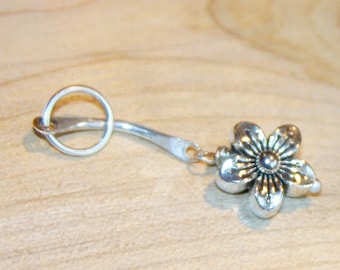 Handmade Sterling Silver Flower Belly Button Ring - 14g/16g Barbell