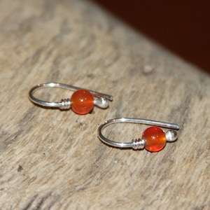 Carnelian Earrings/ Sterling Silver Hoops/Petite Open Hoop Earrings/ Tiny Hoops/Crystal Earrings /Tiny Hoop Earrings Geometric Jewelry