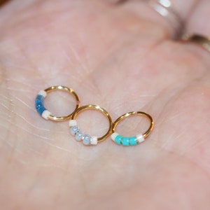 Blue Beaded Nose Ring, Snug Fit Nose Hoop, Blue Nose Ring, Blue Cartilage Earrings, Piercing Jewelry, Purchase 1 or a set of 2 or 3