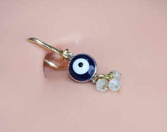 Evil Eye Belly Button Ring, Dangle Navel Ring, Gemstone Body Jewelry, Blue Piercing Jewelry, All Eye Seeing, Spiritual Protection Jewelry