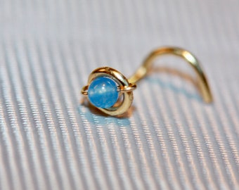 Nose Stud, Blue Nose Ring, Gold Nose stud or Sterling Silver Nose Stud, 14k Gold Filled, Pale Blue Nose Ring, Blue Jade Nose Stud