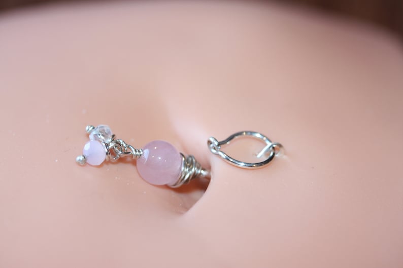 Belly Botton Ring Pink Quartz Belly Button Hoop Barbell Dainty Navel Jewelry 18g 16g 14g 8mm 10mm 12mm Gold or Silver Everyday Jewelry Bild 6