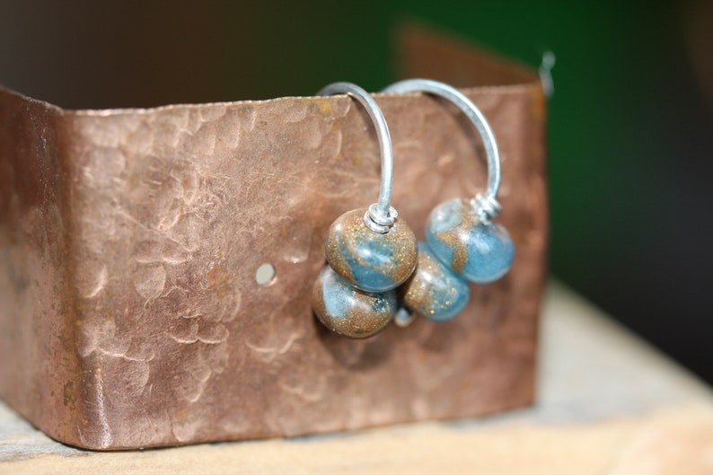 Tiny Silver Earring Small Dainty Gemstone Earrings Blue and Brown Impression Jasper Earrings Gift for Her Gift for Him Dangles image 9
