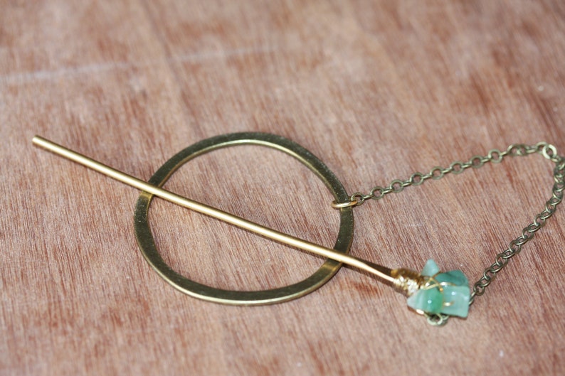 Open Circle Hair slide Barrette-brass hair stick round barrette hair pin gold hair slide Womans hair clip Aventurine Hair Stick image 6