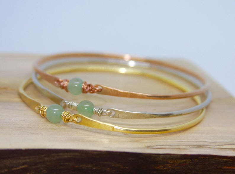 Thick Bangle Bracelet Gemstone Bracelet Gemstone Golden Brass Bangle Aventurine Bangle Bracelet Green Bangle Bracelet