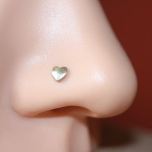 Tiny Heart Nose Ring Stud Piercing Jewelry for Helix Tragus Sterling Silver 20g and 18g, Straight or L-Shaped Cartilage Jewelry