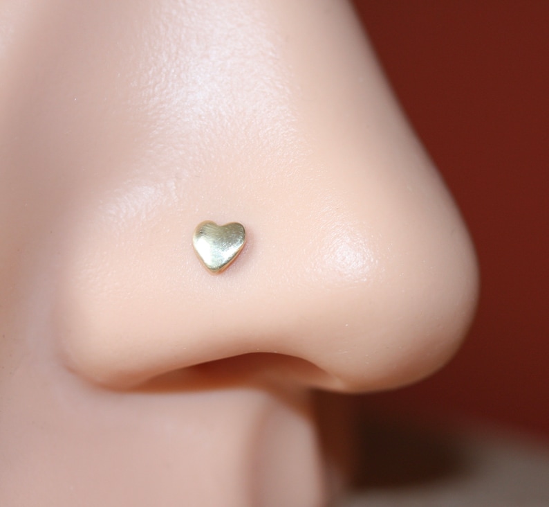 Tiny Heart Nose Ring Stud Piercing Jewelry for Helix Tragus Sterling Silver 20g and 18g, Straight or L-Shaped Cartilage Jewelry