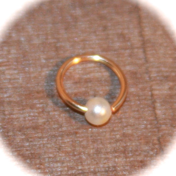 Pearl Beaded 14k Yellow Gold Filled or Sterling SilverCartilage, Belly Button Ring, Cartilage Hoop, Tragus, Helix Hex Hoop Belly Button Ring