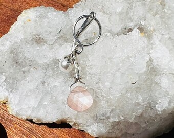 Belly Button Rings / Peach Moonstone Beaded / 14k Gold Filled or Sterling Silver / Barbell Style Handmade / Birch Bark Design