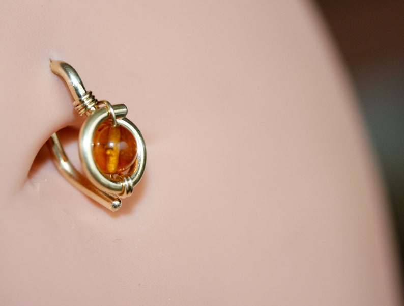 Belly Button Ring Golden Amber Belly Button Hoop Navel Jewelry gold Silver Rose Gold Piercing Jewelry 8mm 10mm 12mm 18g 16g 14g image 3